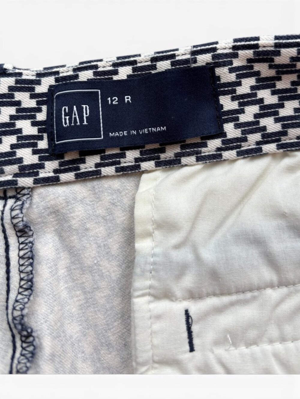 GAP Navy White Geometric Print Ankle Pants Stretch Slim Career Size 12 - Picture 4 of 15